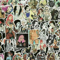 50pc Sexy Tattoo Girls, Punk Goth Sticker Pack, Vinyl Decal Bomb Lot, PVC, JDM