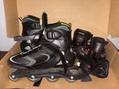 Rollerblade Zetrablade Inline Skates Men’s US 12 + Pads Box Black Green Adult