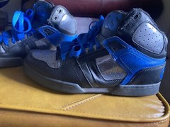 RARE OSIRIS BRONX NYC 83 BIG TONGUE PATENT LEATHER SKATE SHOES SZ 10 BARELY WORN