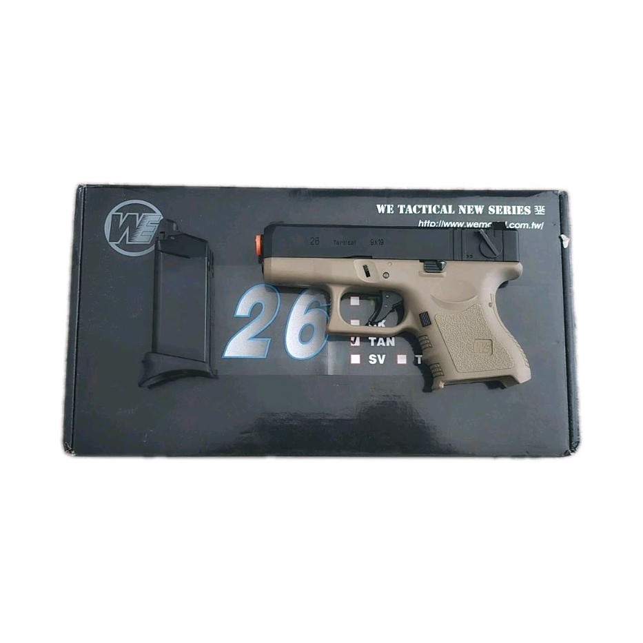 WE Model 26 Full Auto Full Blowback Gas Airsoft Pistol Tan w/ Magazine