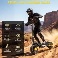 1200W Adults Electric Scooter 30MPH 25Miles 48V 13AH 11»Off-road E-Scooter UL
