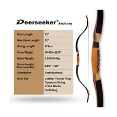 Deerseeker Archery 52″ Recurve Bows Traditional Handmade Longbow Ambidextrous…