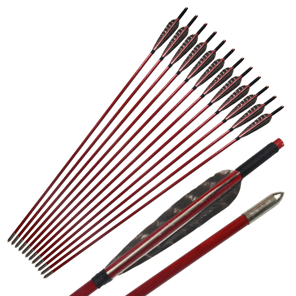 12pcs 33″ Handmade Falcon Red Shaft Wooden Arrow 5″ Eagle Feather Recurve Bow