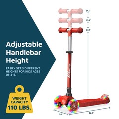 Lifemaster Mini 3-Wheel Kids Scooter with Multi-Color Wheel Lights – 4-Hei