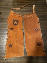 Vintage 70s/80s Kids Real Leather Western Cowboy Chaps With Fringe 21″