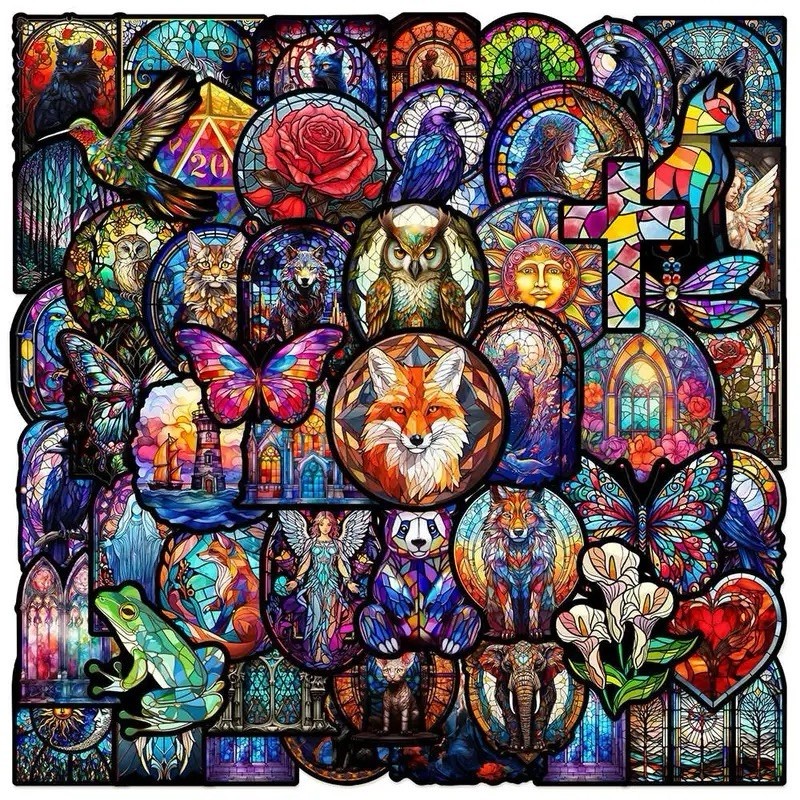 25Pcs Random Gothic Stained Glass Religious Art Waterproof Stickers