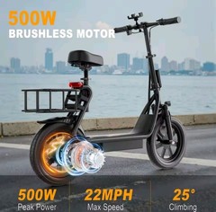 48V 10.5Ah Seated Electric Scooter 500W Folding Removable Battery Black