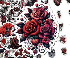 30Pcs Random Gothic Punk Dark Red Horror Rose Skull Dark Red Waterproof Stickers