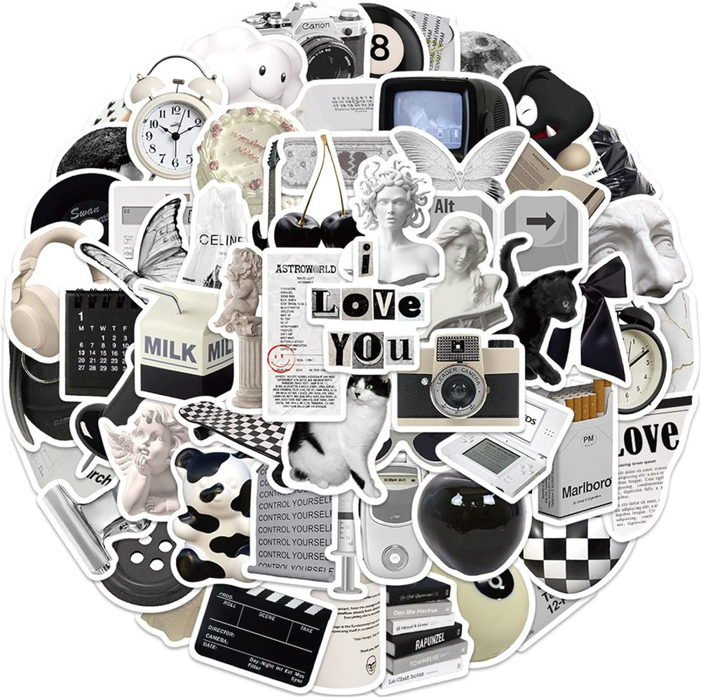 Aesthetic Stickers Black and White Sticker Pack 60PCS, Y2K Sticker for Laptop De