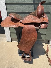 Simco Western Pleasure / Trail Saddle 15” Seat Honey Brown, Hand Tooled