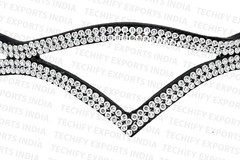 Luxury Wave Crystal Horse Browband Double Row Rhinestone Black Leather Bridle
