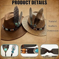5Pcs Cowboy Hat Band with Feathers Set Hat Feathers for Cowboy Hats Turquoise