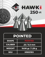 Hawki Airgun Pellets .22 / 5.5 mm Caliber 19.90gr/1.29 g 250 ct Hi6021EX Pointed