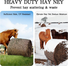 Large Round Bale Hay Net, Knotless Nets for Horses Slow 4*4FT, black
