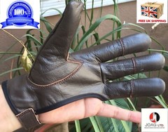 TRADITIONAL ARCHERY SHOOTING GLOVE TOP QUALITY GLOVE 100% REAL LEATHER CHOCLATE