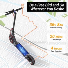 350W Adult Foldable Electric Scooter 15mph Max Speed Motor 8.5″ Tires 20M Range