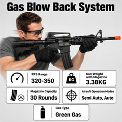 WE 6mmGBB Airsoft Rifle, Indoor / Outdoor Scop, Semi/ Auto Modes, 320-350 FPS