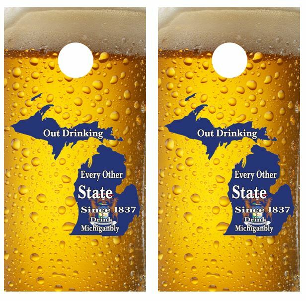 Michigan Out Drinking Every Other State Cornhole Board Wraps FREE LAM #3362