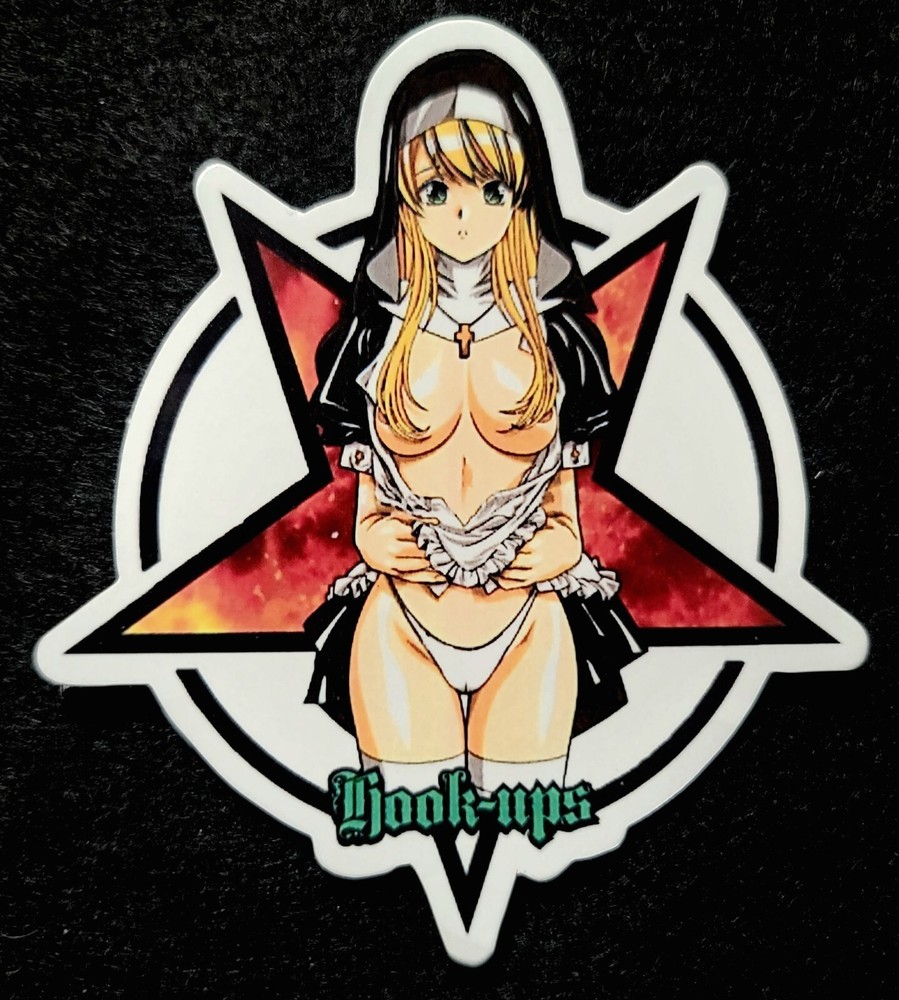 HOOK UPS STICKER VINTAGE «NAKED NUN» 3 3/4 X 4 1/8 GLOSSY