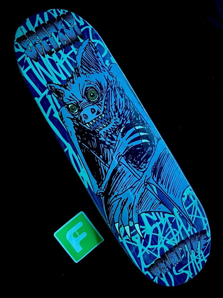 RARE Franky Villani Bat Primitive Skateboard Deck 9.125 Egg GLOW IN THE DARK