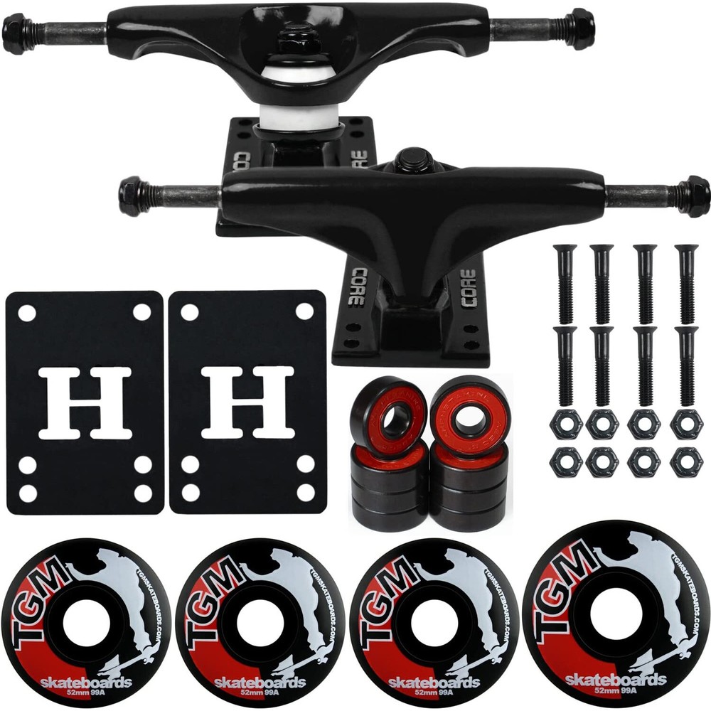 Core Skateboard Package 5.0″ Black Trucks with 52mm Black Wheels + Components