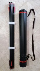 10 Fiberglass 30″ Inch Arrows and Matching Red Black Telescopic Quiver