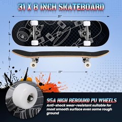 Pro Complete Skateboards for Beginners Girls Boys Kids Youths Teens Grid Grind