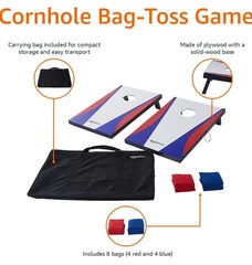 Amazon Basics Cornhole Set,, Cornhole Game, Bag Toss Game, 8 Red/Blue Bags