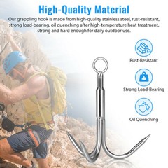 Grappling Hook 3Claw Climbing Hook Stainless Steel Grapnel Hook S/L Size USA