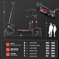 10» Electric Scooter With Seat Peak 1000W Folding Commuter E Scooter 45 Miles