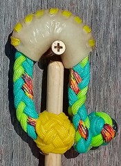 RWB AMERICAN FLAG 10 Plait Pryor ParaCord Hondo w/ Bull Rawhide Burner Buckaro