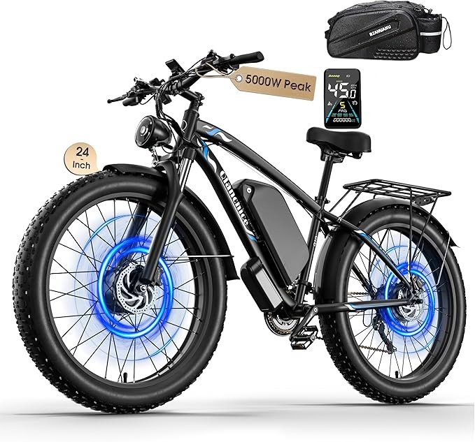 5000W Peak Electric Bicycle Dual Motor 52V 34AH 45mph 100Miles Fat Tire Commuter