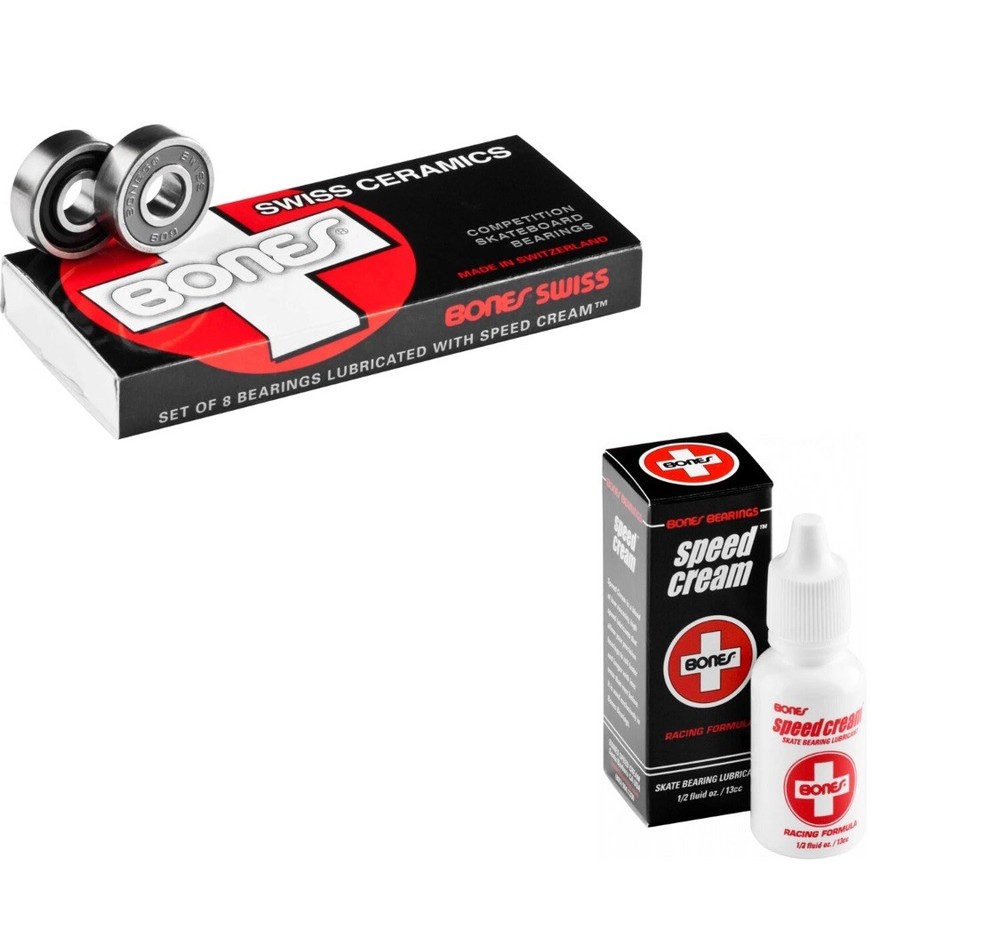 BONES SWISS CERAMIC Skateboard Bearings 8-Pack with Speed Cream Lubricant