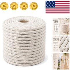 Natural Soft Utility Rope – Braided White Cotton, 100ft x 3/8 Inch for Home Use