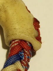RWB AMERICAN FLAG 10 Plait Pryor ParaCord Hondo w/ Bull Rawhide Burner Buckaro