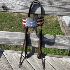 American Flag Leather Bridle Large Horse Size Western Tack