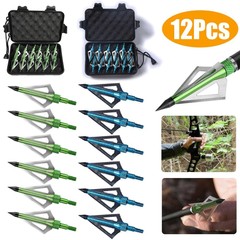 12pcs Hunting Broadheads 100 Grain 3 Blade Broad Arrow Heads Arrows Screw Tips