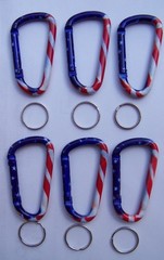 Lot of 6 Patriotic 3” Aluminum Carabiner D Ring Belt Clip with & 1” Key Ring