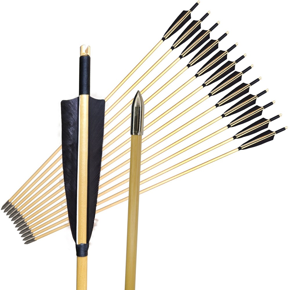 12pcs 33» Wooden Arrows Archery Handmade Arrows Shaft Turkey Feather Fletching