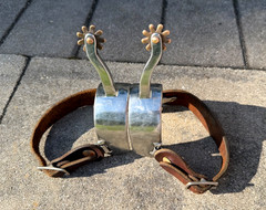 Western COWBOY COWGIRL Long Neck VINTAGE Rowel Spurs SIZE: Adult LEATHER STRAPS