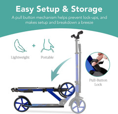 Kick Scooter for Kids Ages 8+ Teens & Adults, Foldable Large Wheel Scooter with