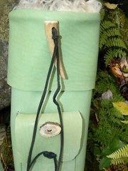 Handmade Green Leather traditional archery back quiver for arrows Antler Accents
