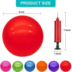 6Inch Inflatable Bouncy Balls 6Pack with Hand Air Pump, Red Color