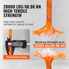 Double Braided Polyester Rope, 3/4 in X 220 Ft, 24 Strands, 20000 LBS Breaking S