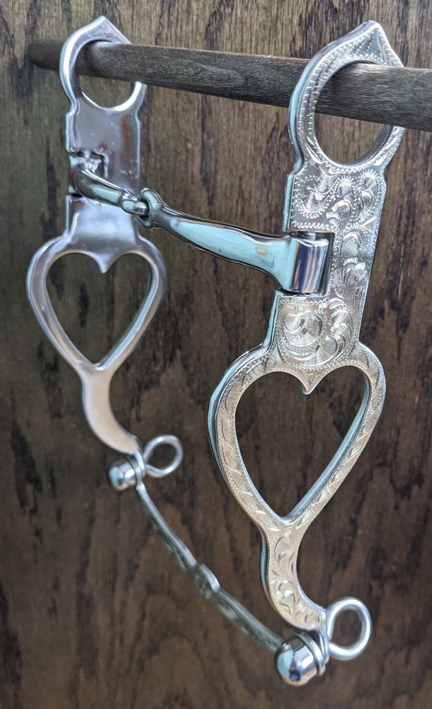 Western Silver Heart Cheek Show Bit – 5″ Snaffle Mouth – 8″ Cheek