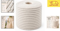 Natural Soft Utility Rope – Braided White Cotton, 100ft x 3/8 Inch for Home Use
