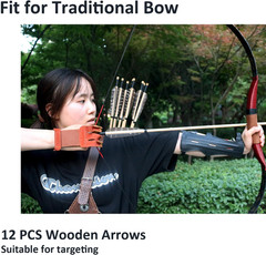 12 Pcs Archery Wooden Arrows with Feathers Handmade Targeting Arrows for Traditi