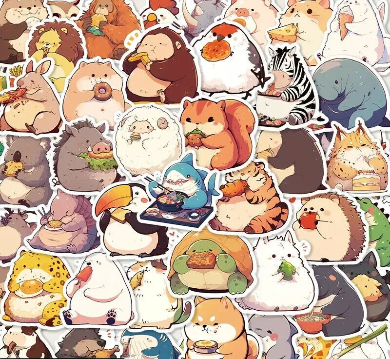 50 Pack of Chubby Animal Stickers for Laptop/Water Bottle/Phone Case/Tablet/iPad