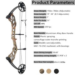 Right Hand Compound Bow 19-70lbs Adjustable – 320 FPS Hunting Archery Arrows Kit