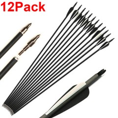 12Pcs Archery 28″/30″/32″ Carbon Arrows SP500 Hunting for Compound Recurve Bow
